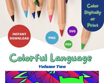 Colorful Language Volume Two | Adult Coloring Pages | 10 Pages | Digital | Instant Download | Printable