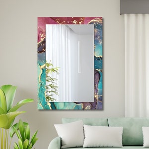 Decorative Mirror on Tempered Glass Wall Art, Luxury Home Decor, Modern Wall Art, Aesthetic Mirror for Bathroom and Bedroom, Entryway Decor