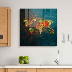 Wereldkaart Gehard Glas Wall Art, Keuken Wall Art Decor, Grote Kunst aan de muur, Verjaardagscadeau, Nieuw Huis Cadeau Decor
