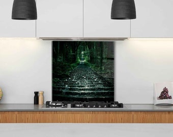 Backsplash de cozinha, tampa traseira do fogão, backsplash de vidro temperado, decoração de cozinha, tampa superior do fogão, presente de inauguração, tábua de corte