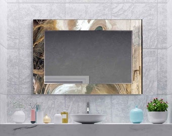 Aesthetic Mirror for Bathroom, Entryway Hallway Mirror, Luxury Home Decor, Living Room Mirror, Decorative Mirror on Tempered Glass
