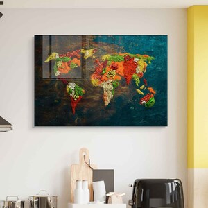 Große Wandkunst, Jubiläumsgeschenk, Küche Wandkunst Dekor, Neues Zuhause Geschenk Dekor, Weltkarte Gehärtetes Glas Wandkunst