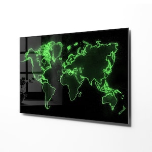 Carte du monde Art mural en verre trempé, Art mural extra large, Décoration de bureau, Cadeau de pendaison de crémaillère, Décoration murale à la maison, Tentures murales