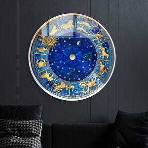 Zodiac Wheel  Decor, Astrology Guide, Halloween Decor, Capricorn, Glass Wall Art, Mystical Art, Star Sign, Divination Tool, Witchy Decor