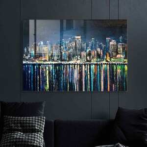 Tempered Glass Wall Art, City Wall Decor, Home Decor, Wall Hanging, Abstract Wall Art, Large Wall Art, Glass Painting Decor