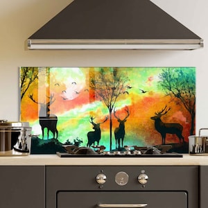 Panneau de verre pour dosseret de poêle, Décoration murale de cuisine, Cache de cuisinière, Planche à découper, Housse de cuisinière à gaz, Accessoires de cuisine, Décoration d'intérieur