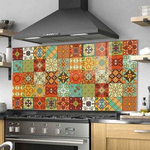 Panneau de dosseret de poêle en verre trempé, couverture arrière de poêle, décoration de cuisine, couvercle de dessus de cuisinière, dosseret de cuisine en carrelage, planche à découper et à nouilles