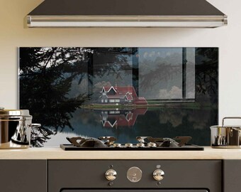Backsplash de cozinha, tampa traseira do fogão, backsplash de vidro temperado, decoração de cozinha, tampa superior do fogão, presente de inauguração, presente para ela