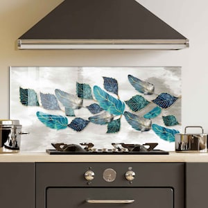 Panneau de verre de dosseret de cuisinière, décor de mur de cuisine, art de mur de feuille de plume, couverture supérieure de cuisinière pour le gaz, accessoires de cuisine, couverture supérieure de cuisinière