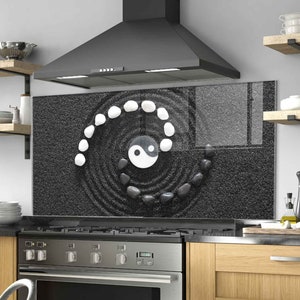 Dosseret de cuisine Yin Yang, couverture arrière de cuisinière, dosseret en verre trempé, décoration de cuisine, couvercle de cuisinière, cadeau de pendaison de crémaillère, cadeau pour elle