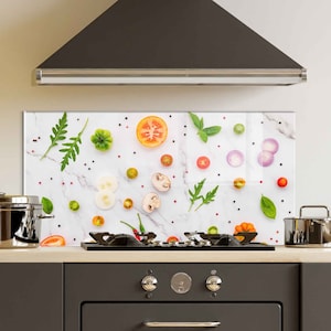 Panneau de dosseret de poêle en verre trempé, couverture arrière de cuisinière, décor de cuisine, couvercle de cuisinière, tuile de dosseret de cuisine, hachage et planche de nouilles