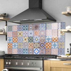 Cucina Backsplash, Decorazione della parete della cucina, Pannello backsplash stufa in vetro temperato, Copertura posteriore stufa, Copertura superiore stufa, Tagliere e tagliere