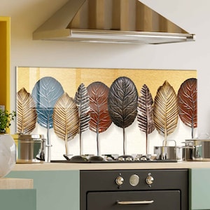 Panneau de verre pour dosseret de cuisinière, décoration murale de cuisine, couverture arrière supérieure de cuisinière, planche à découper, couverture de cuisinière pour gaz, accessoires de cuisine, décoration intérieure