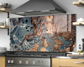 Paraschizzi in vetro temperato per piano cottura, arte astratta da parete, decorazione per cucina, protezione antispruzzo per lavabo del bagno