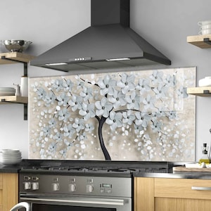 Dosseret de cuisine, couverture arrière de cuisinière, dosseret de poêle en verre trempé, décoration de cuisine, couverture de dessus de cuisinière, cadeau de pendaison de crémaillère, planche à découper