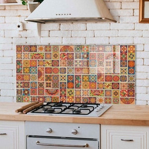 Panneau de dosseret de poêle en verre trempé, couverture arrière de poêle, décoration de cuisine, couvercle de dessus de cuisinière, dosseret de cuisine en carrelage, planche à découper et à nouilles