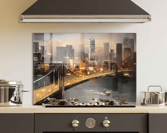 Painel backsplash de fogão de vidro temperado, tampa traseira do fogão, decoração de cozinha, tampa superior do fogão, azulejo backsplash de cozinha, tábua de cortar e macarrão