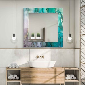 Aesthetic Mirror for Bathroom, Entryway Hallway Mirror, Luxury Home Decor, Living Room Mirror, Decorative Mirror on Tempered Glass