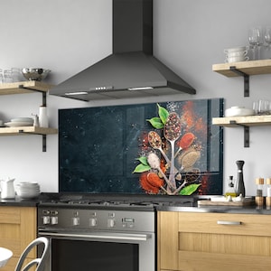 Panneau de dosseret de poêle en verre trempé, Couvercle arrière de poêle, Décoration de cuisine, Couvercle supérieur de cuisinière, Carrelage pour dosseret de cuisine, Garde-boue pour évier de cuisine