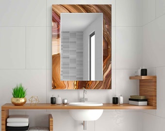 Decorative Mirror on Tempered Glass Wall Art, Luxury Home Decor, Modern Wall Art, Aesthetic Mirror for Bathroom and Bedroom, Entryway Decor