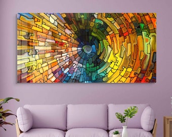 Tempered Glass Wall Art, Extra Large Wall Decor, Living Room Home Decor, Stained Glass Painting, Decor for Bedroom, Housewarming Gift