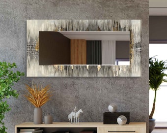 Decorazione da parete a specchio, Specchio per bagno, Specchio per corridoio d'ingresso, Decorazione per la casa di lusso, Specchio per soggiorno, Specchio decorativo su vetro temperato