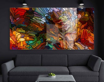 Tempered Glass Wall Art, Extra Large Wall Decor, Living Room Home Decor, Stained Glass Painting, Decor for Bedroom, Housewarming Gift