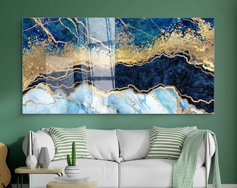 Tempered Glass Wall Art, Extra Large Wall Decor, Living Room Home Decor, Marble Glass Painting, Decor for Bedroom, Housewarming Gift