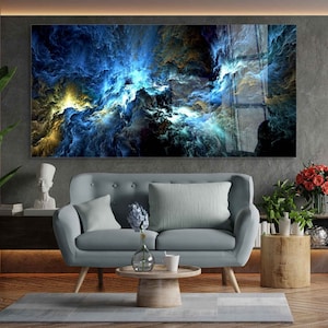 Gehärtetes Glas Wandkunst, extragroße Wanddekoration, Wohnzimmer Dekoration, abstrakte Glasmalerei, Dekoration für Schlafzimmer, Einweihungsgeschenk