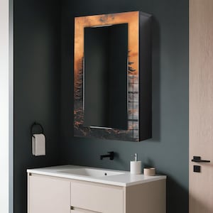 Bathroom Wall Cabinet with Mirror, Wall Mounted MDF Shelf, Medicine Cabinet, Wooden Wall Decor, Tempered Glass Wall Art, Bathroom Storage