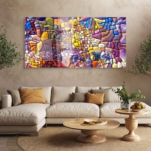 Tempered Glass Wall Art, Extra Large Wall Decor, Living Room Home Decor, Stained Glass Painting, Decor for Bedroom, Housewarming Gift