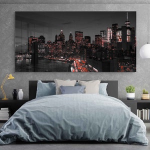 Tempered Glass Wall Art, Extra Large Wall Decor, Living Room Home Decor, Cıty Glass Painting, Decor for Bedroom, Housewarming Gift