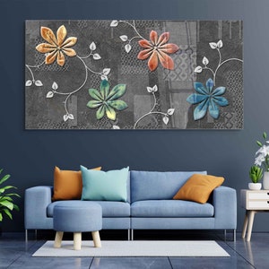 Arte de parede de vidro temperado, decoração de parede extra grande, decoração de casa de sala de estar, pintura de vidro de flores, decoração para quarto, presente de inauguração