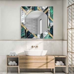 Aesthetic Mirror for Bathroom, Entryway Hallway Mirror, Luxury Home Decor, Living Room Mirror, Decorative Mirror on Tempered Glass