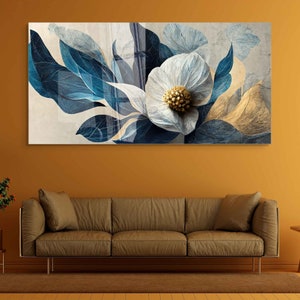 Tempered Glass Wall Art, Extra Large Wall Decor, Living Room Home Decor, Flowers Glass Painting, Decor for Bedroom, Housewarming Gift