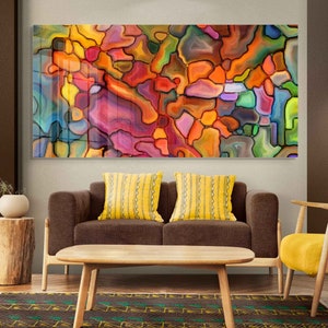 Tempered Glass Wall Art, Extra Large Wall Decor, Living Room Home Decor, Stained Glass Painting, Decor for Bedroom, Housewarming Gift