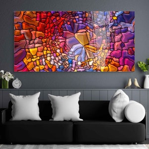 Tempered Glass Wall Art, Extra Large Wall Decor, Living Room Home Decor, Stained Glass Painting, Decor for Bedroom, Housewarming Gift