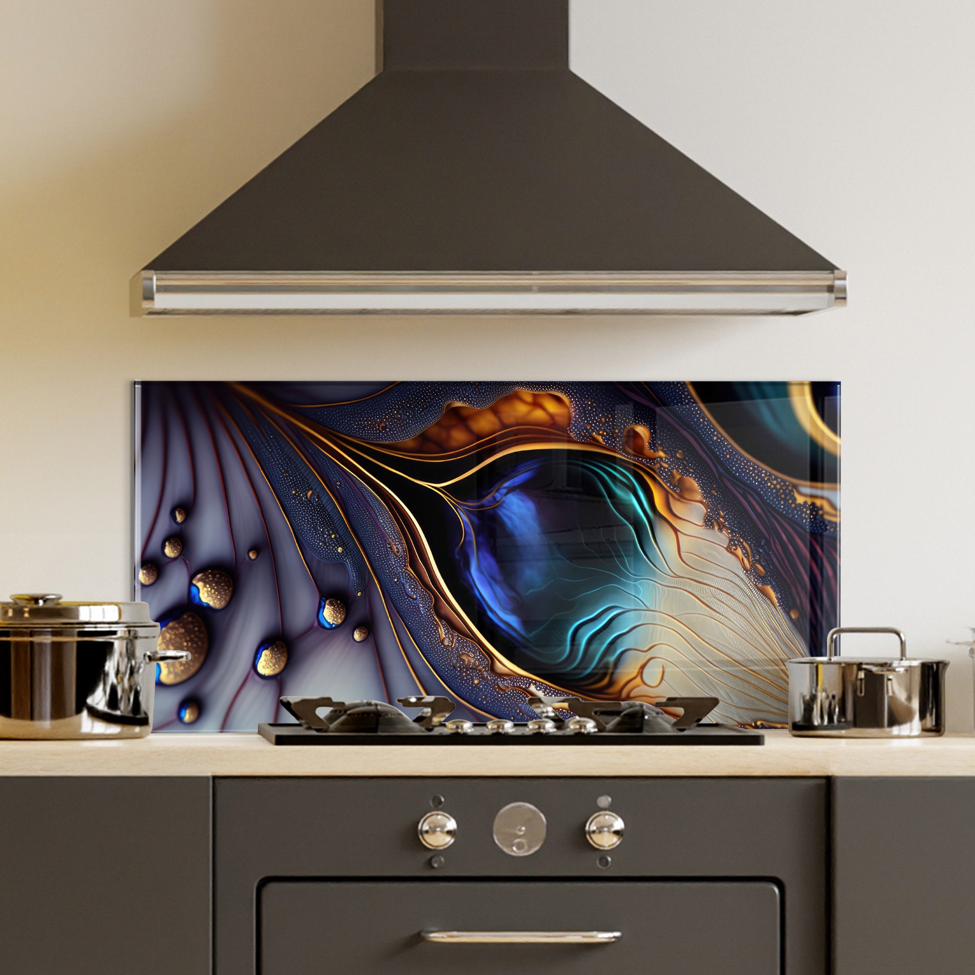 DEQORI Pannello Coprifornelli In Vetro 60x52 Cm – Tagliere E Piano Di Lavoro Universale, Nero, Con Effetto 3D E Piedini Antiscivolo