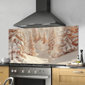 Dosseret en verre trempé, crédence de cuisine en pin, couverture arrière de poêle, oeuvre d'art murale en verre trempé, couvercle de dessus de cuisinière, décoration de cuisine