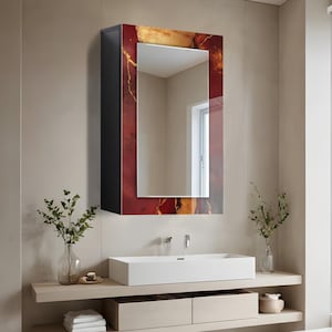 Bathroom Wall Cabinet with Mirror, Wall Mounted MDF Shelf, Medicine Cabinet, Wooden Wall Decor, Tempered Glass Wall Art, Bathroom Storage