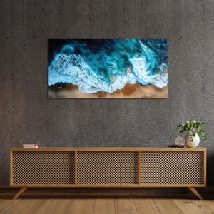 Art mural en verre trempé vagues de l&#39;océan, très grande décoration murale, décoration de salon, peinture sur verre trempé, décoration de chambre à coucher