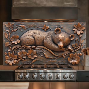Dosseret de cuisine en verre trempé, Garde-boue pour évier de cuisine, Couvercle d'évier Bear d'aspect cuivre, Couvercle arrière de cuisinière, Carrelage en verre pour dosseret