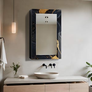 Bathroom Wall Cabinet with Mirror, Wall Mounted MDF Shelf, Medicine Cabinet, Wooden Wall Decor, Tempered Glass Wall Art, Bathroom Storage