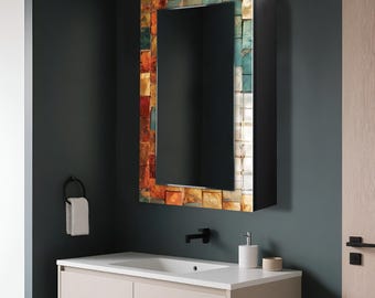 Bathroom Wall Cabinet with Mirror, Wall Mounted MDF Shelf, Medicine Cabinet, Wooden Wall Decor, Tempered Glass Wall Art, Bathroom Storage