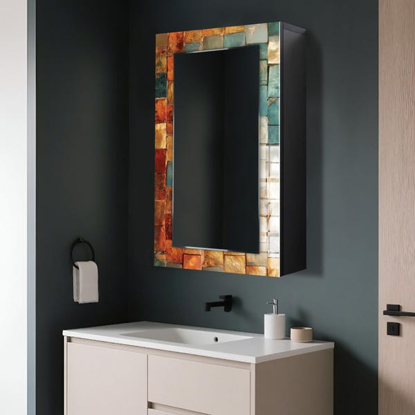 Bathroom Wall Cabinet with Mirror, Wall Mounted MDF Shelf, Medicine Cabinet, Wooden Wall Decor, Tempered Glass Wall Art, Bathroom Storage