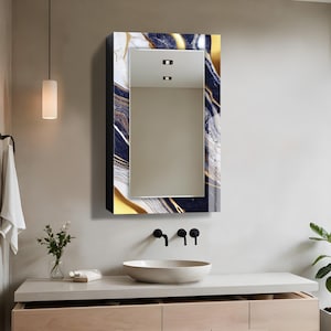 Bathroom Wall Cabinet with Mirror, Wall Mounted MDF Shelf, Medicine Cabinet, Wooden Wall Decor, Tempered Glass Wall Art, Bathroom Storage