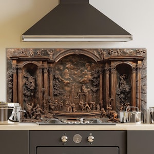 Dosseret en verre trempé, crédence de cuisine de la ville antique, couverture arrière de poêle, oeuvre d'art murale en verre trempé, couvercle de dessus de cuisinière, décoration de cuisine