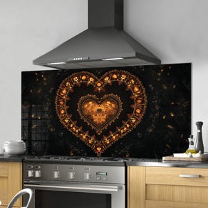 Dosseret en verre trempé, crédence de cuisine coeur, couverture arrière de poêle, oeuvre d'art murale en verre trempé, couvercle de cuisinière, décoration de cuisine