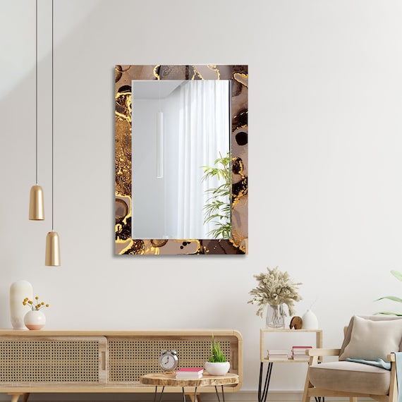 Decorative Mirror on Tempered Glass Wall Art, Luxury Home Decor, Modern Wall Art, Aesthetic Mirror for Bathroom and Bedroom, Entryway Decor