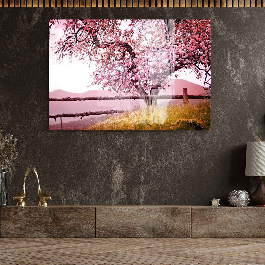 Tempered Glass Wall Art, Extra Large Wall Decor, Living Room Home Decor, Nature Glass Painting